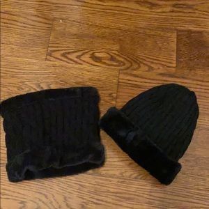 Super cozy black fur beanie and neck warmer/scarf